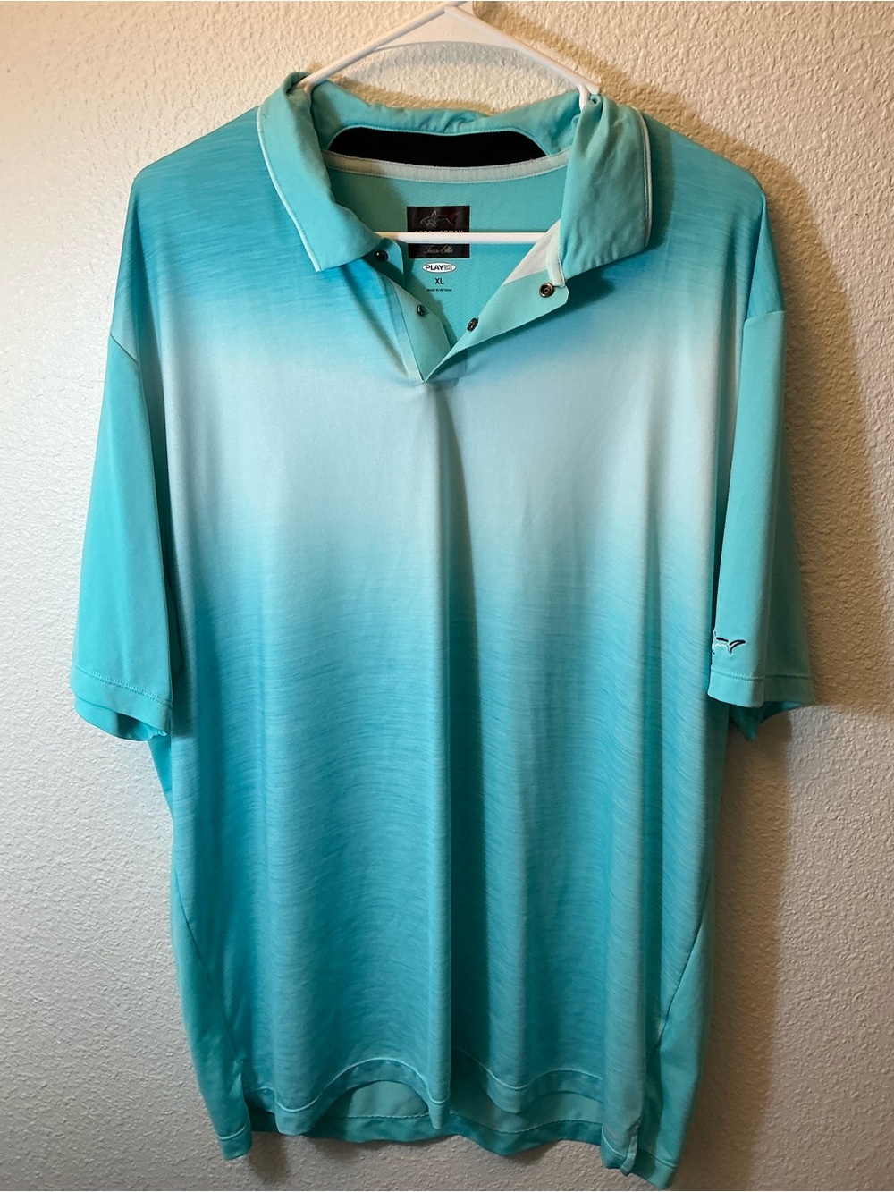 Greg Norman PlayDry Aqua Golf Polo Shirt Men’s XL Performance Shark Logo